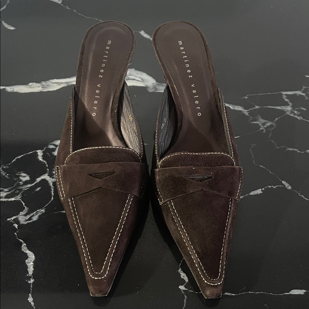 Martinez Valero Dark Brown Suede Mules